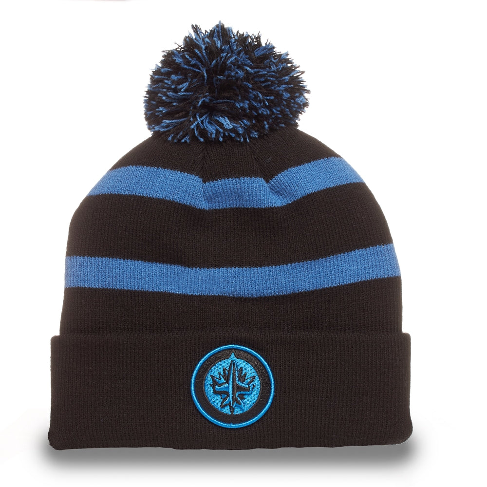 Fan Favorite NHL Winnipeg Jets Mass Breakaway Cuff Knit Pom Toque, Black, Adult