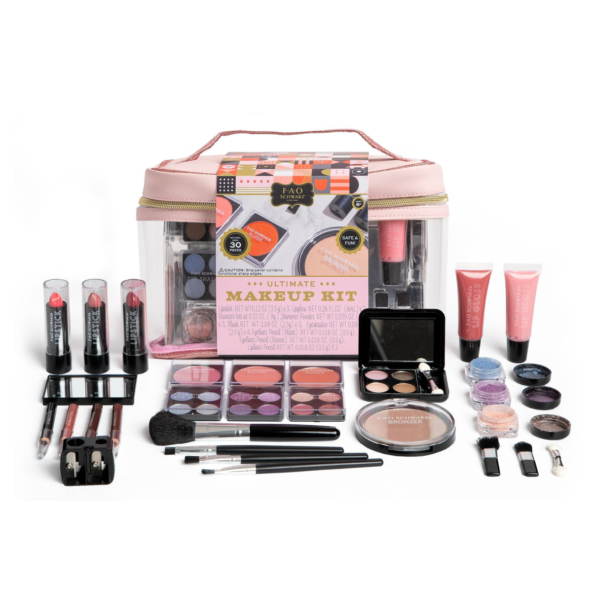 FAO Schwarz Girls Ultimate Makeup Artist Set, 30 Piece, Pastel Pink