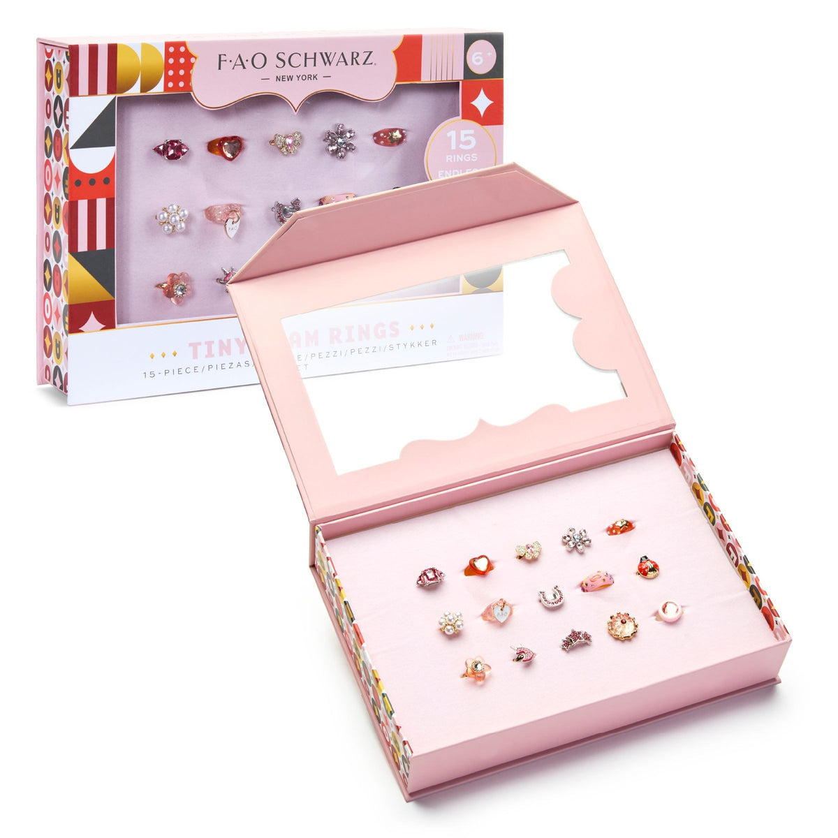 FAO Schwarz Kids Glam Rings Set, 15 Piece, Pink