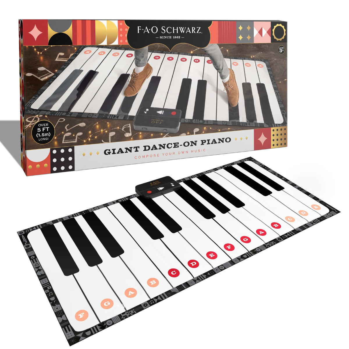 FAO Schwarz Toy Piano Dance Mat, 69x31, White/Black