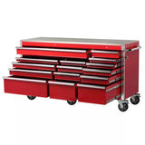 Heavy-Duty 72 in. W x 24 in. D 15-Drawer Tool Chest Mobile Workbench with Stainless Steel Top and Dual Locks in Red image 2