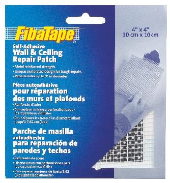 FibaTape Self-Adhesive Wall & Ceiling Hole Repair Patch For Drywall & Plaster, 4 x 4-in