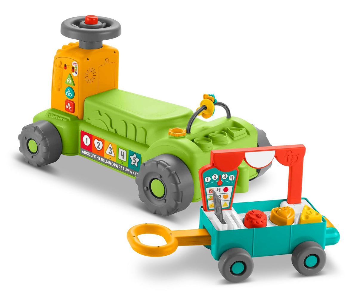 Fisher-Price Laugh & Learn 4-in-1 Farm to Market Tractor Ride-On Learning Toy for Baby & Toddlers