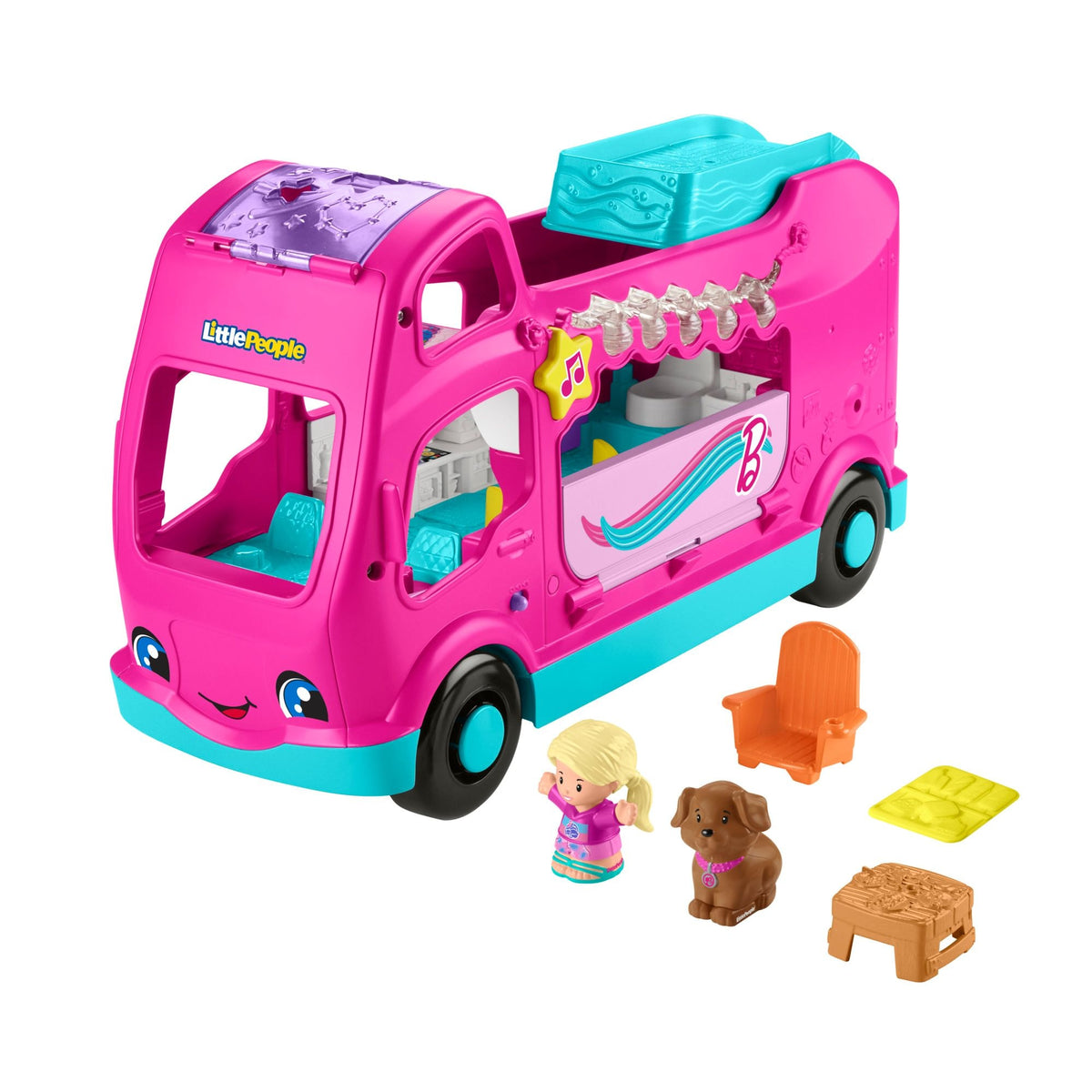 Fisher-Price Little People Barbie Dream Camper RV Playset with Music Lights & 2 Figures