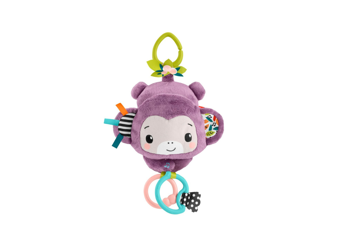 Fisher-Price Sing n Go Purple Monkey Plush Baby Stroller Sensory Toy For Newborns