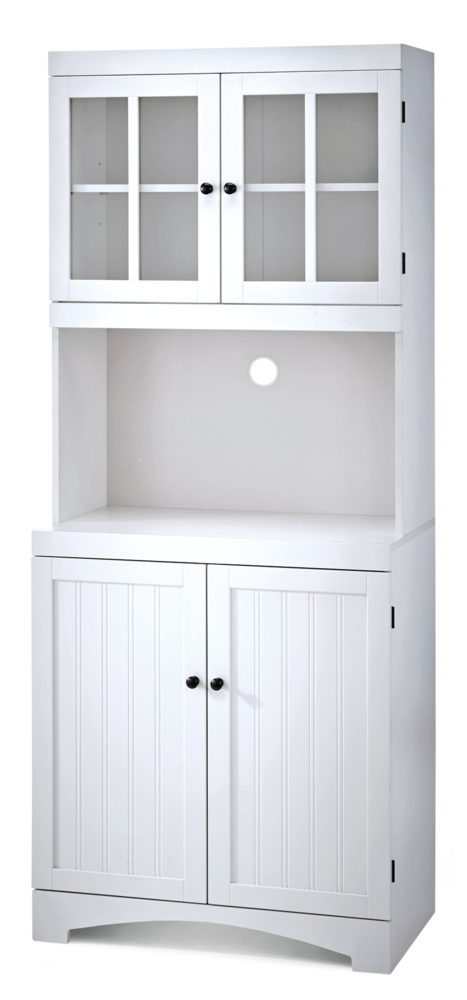 For Living 4-Door Open Shelf Freestanding Kitchen Pantry Storage Cabinet, Cream