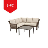 FOR LIVING Bracebridge All-Weather Wicker Outdoor Patio Sectional with Woodgrain Steel Table Top, Brown, 3-pc image 6