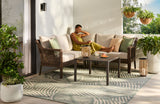 FOR LIVING Bracebridge All-Weather Wicker Outdoor Patio Sectional with Woodgrain Steel Table Top, Brown, 3-pc image 7