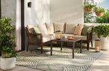 FOR LIVING Bracebridge All-Weather Wicker Outdoor Patio Sectional with Woodgrain Steel Table Top, Brown, 3-pc image 8