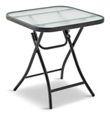For Living Folding Outdoor/Patio Side Table with Glass Top, Assorted, 18-in