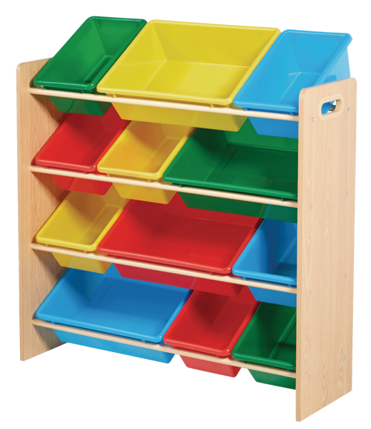 For Living Kids 12-Bin Bedroom/Playroom Toy Storage Organizer, Yellow
