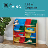 For Living Kids 12-Bin Bedroom/Playroom Toy Storage Organizer, Yellow image 3