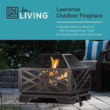 For Living Lawrence Steel Outdoor Wood Burning Fire Pit with Fireplace Poker, 25 x 25 x 26-in image 4