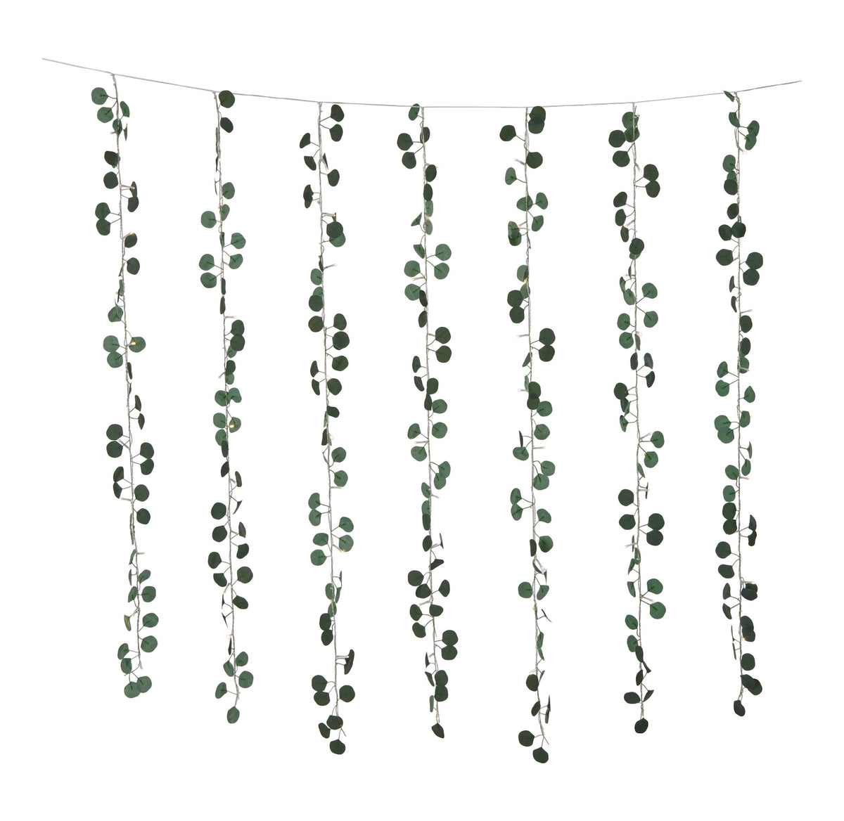For Living Outdoor 12-Strand Warm White LED Curtain String Lights with Eucalyptus Leaves, 11.48-ft