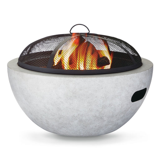 For Living Outdoor Round Steel Wood Burning Firepit with Spark Screen, 24-in