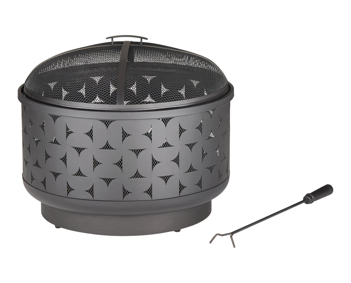 For Living Round Outdoor Wood Burning Fire Pit, Steel, Black, 24-in