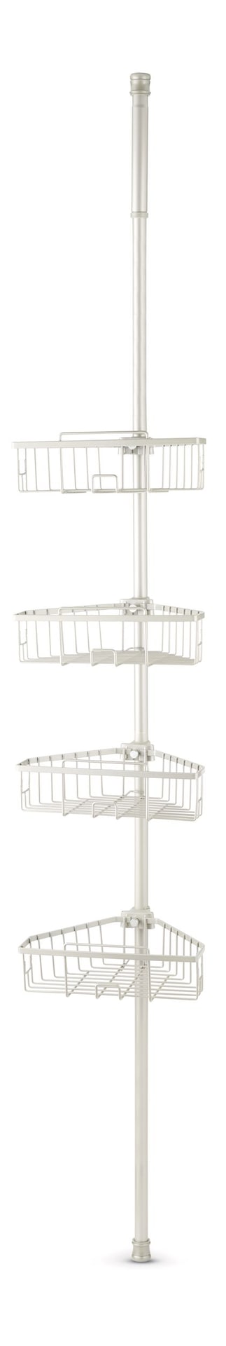 For Living Rust-Resistant Adjustable Basket Tension Pole Shower Caddy, Nickel, 108-in x 11-in x 9-in