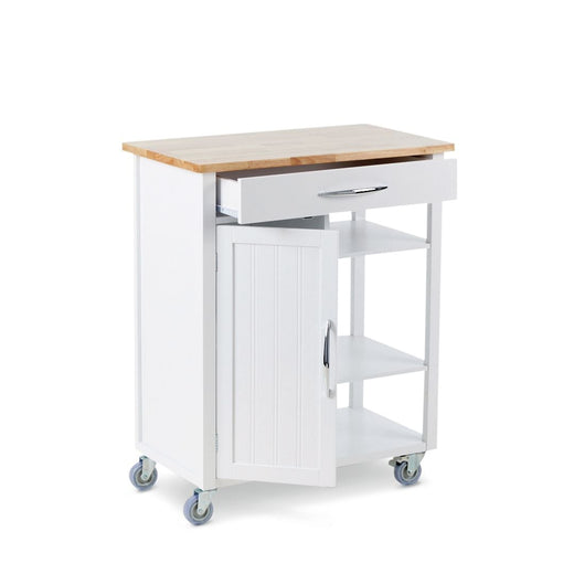 For Living Wood Top Kitchen Utility Storage Cart/Island With Locking Wheels, White