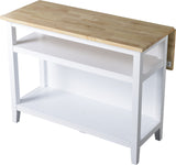 For Living Wood Top Open Shelf Kitchen Storage Island With Folding Leaf, White
