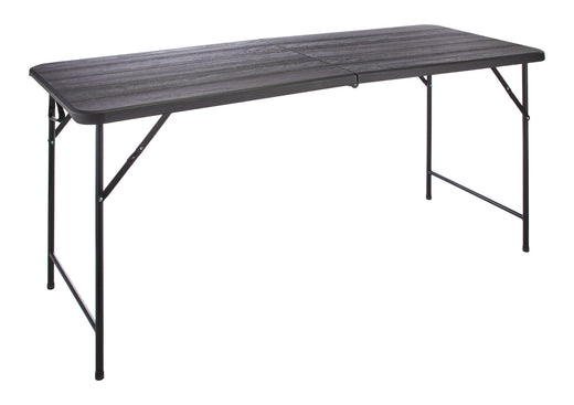 For Living Woodgrain Folding Table, Plastic/Steel, Black, 6-ft