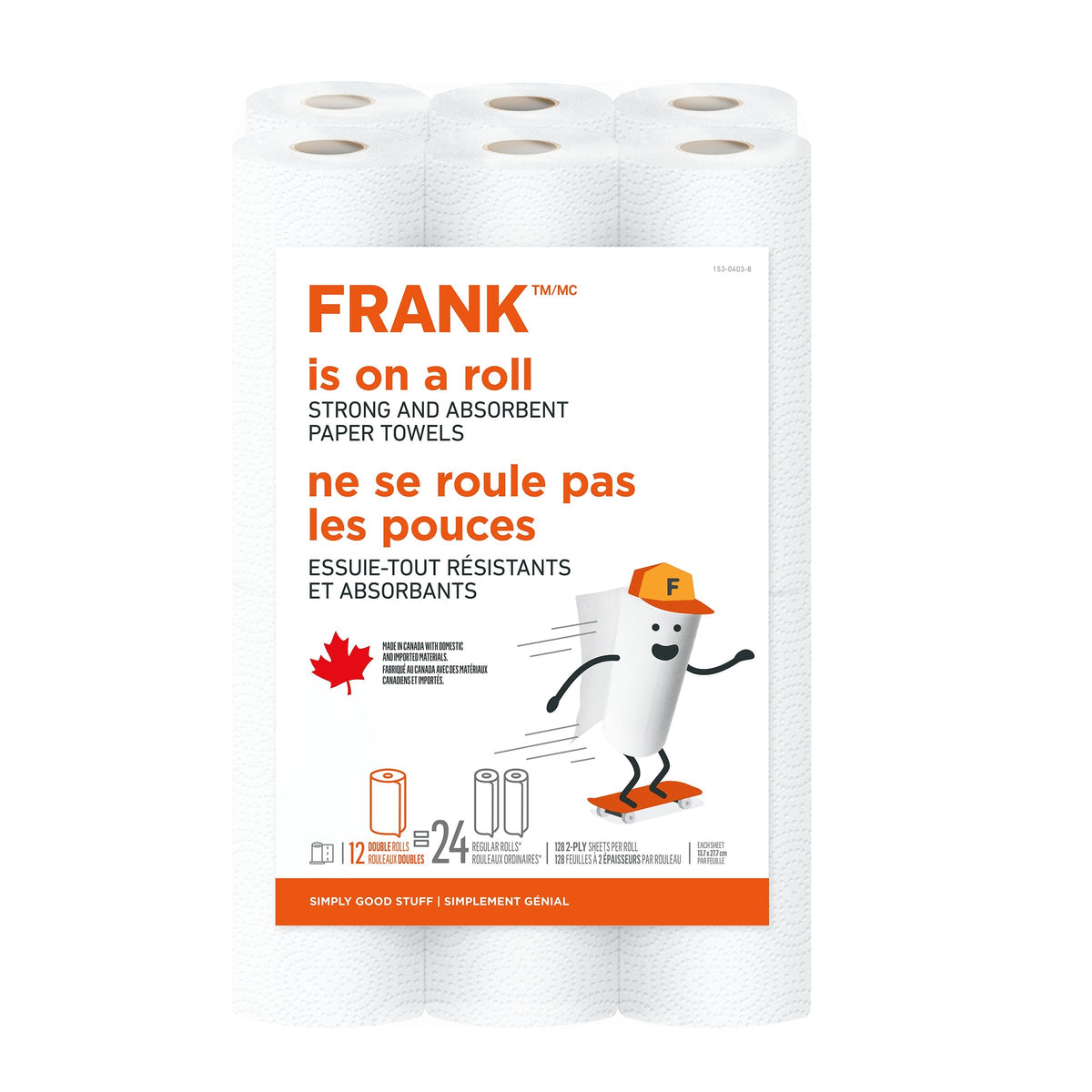 FRANK Double Roll Paper Towel, 2-ply, 12-pk, Ultra Absorbent