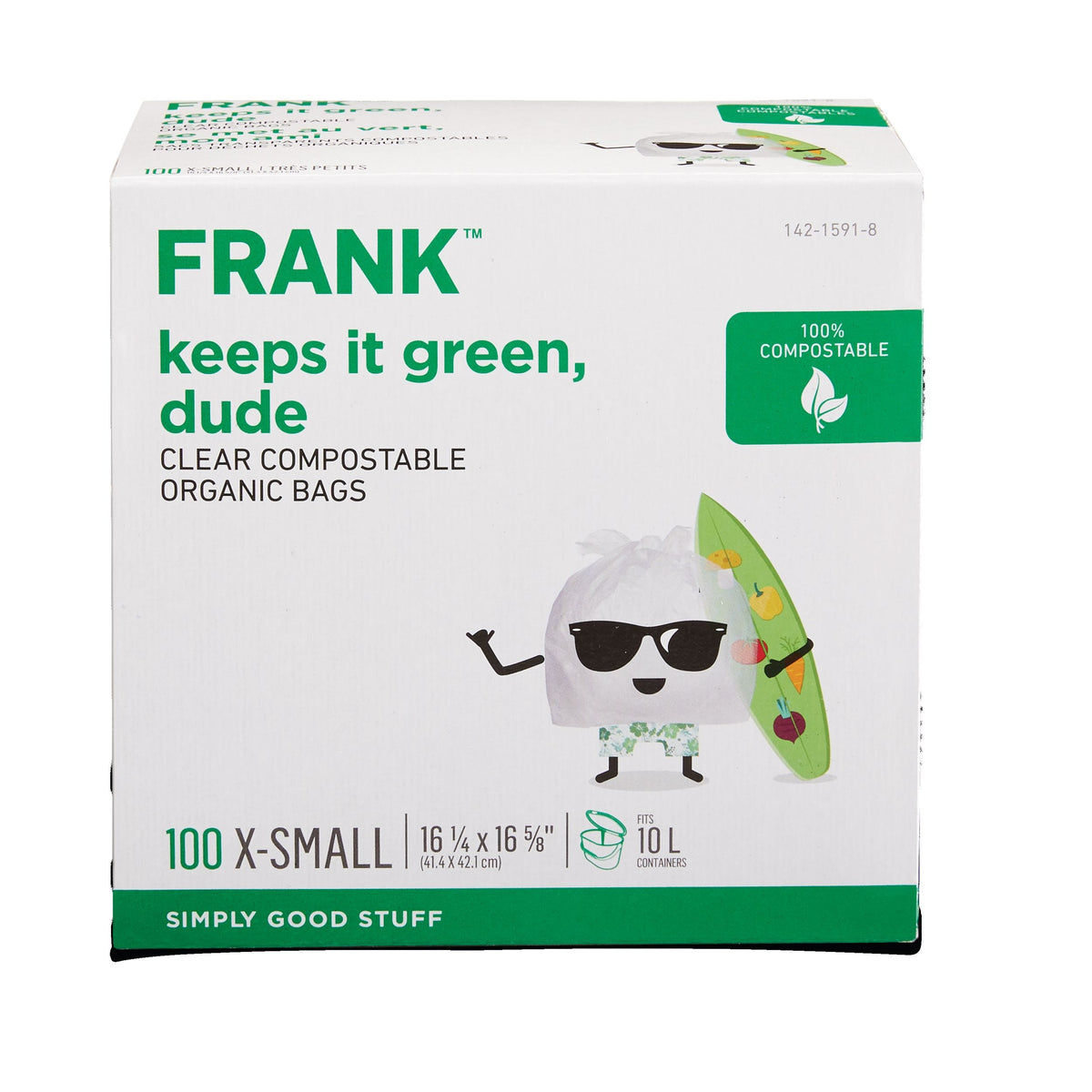 FRANK Extra-Small Organic Compostable Food Waste Bags, 100-pk, Clear, 10-L