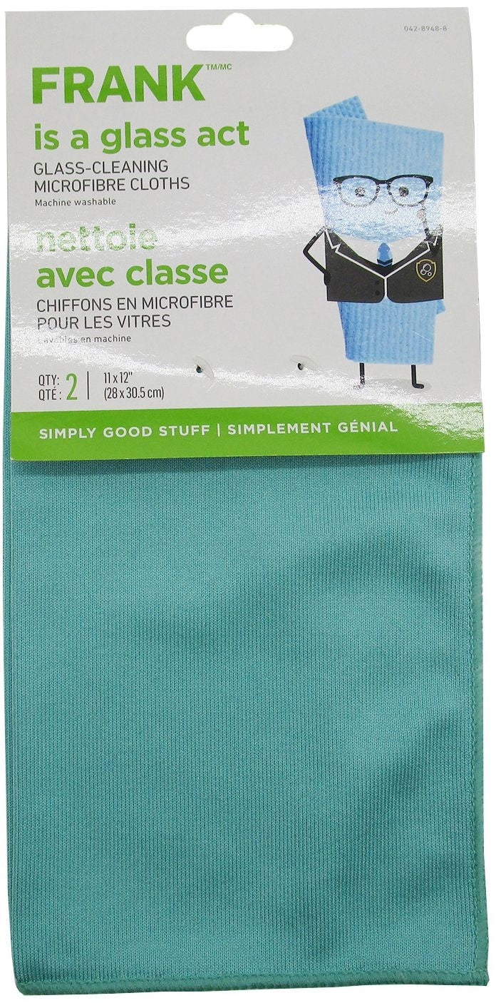 FRANK Glass Cleaning Machine Washable Microfibre Cloths, Blue, 2-pk