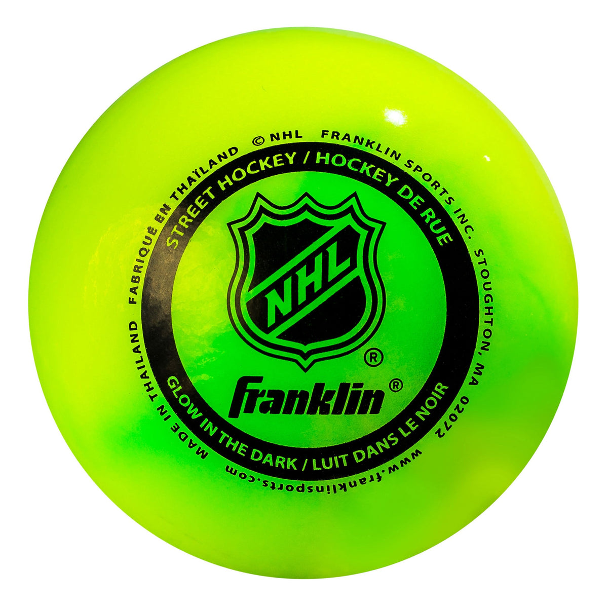 Franklin NHL Glow in the Dark Hockey Ball, Minimal Bounce, PVC, Green