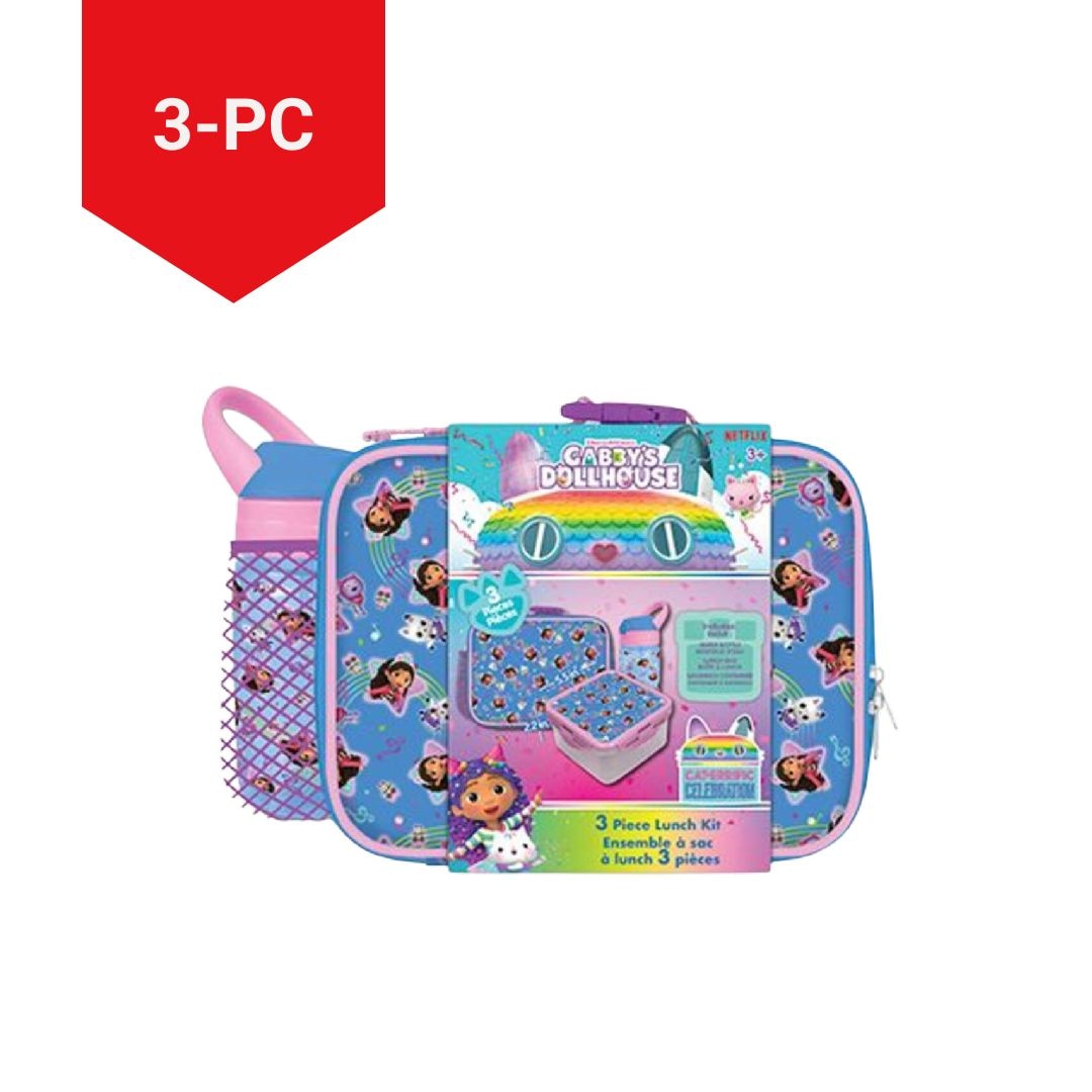 Gabby's Dollhouse Kids' Insulated Soft Lunch Bag Set with Food Container, Blue, 3-pc