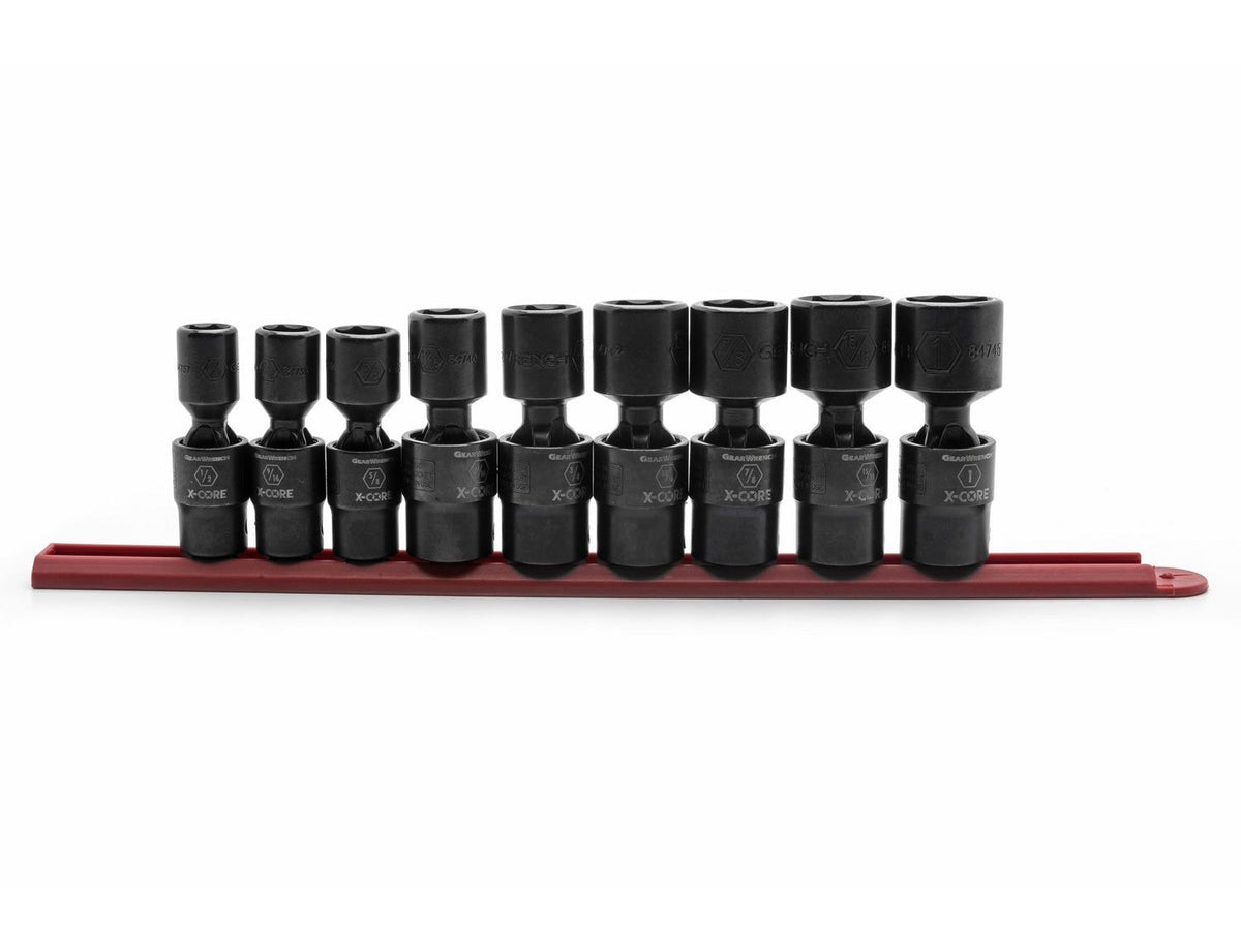 GearWrench 6 Point Standard Drive X-Core Pinless Universal Impact Socket Set, SAE, 1/2-in, 9-pc