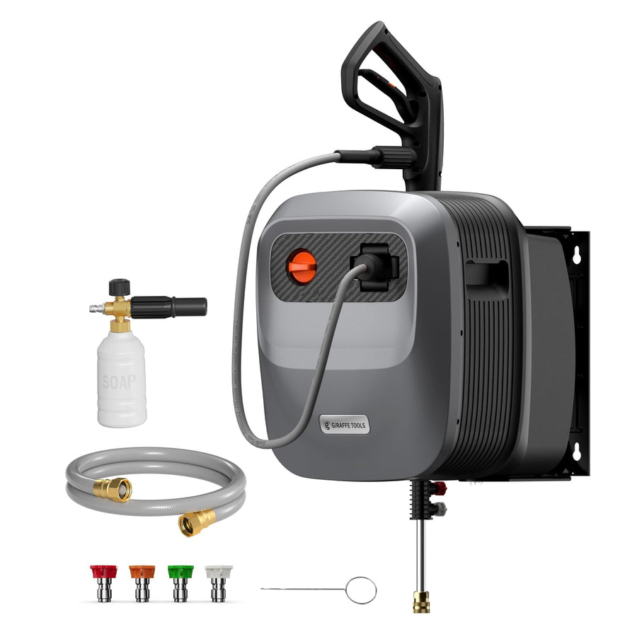 Giraffe Tools Grandfalls G20 Wall Mounted 1900 PSI 2.2 GPM Brushless Electric Pressure Washer with 65-ft Retractable Hard Hose