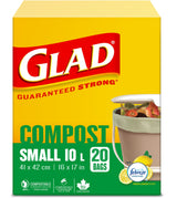 Glad Small 100% Compostable Febreze Lemon Scented Food Waste Bags, 20-pk, 10-L