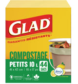 Glad Small 100% Compostable Febreze Lemon Scented Food Waste Bags, 44-pk, 10-L