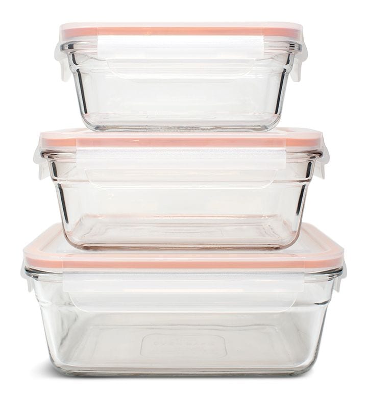 Glasslock Food Storage Container and Lid Set with Airtight Seal, Rectangular, 3 Count