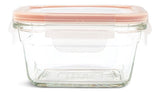 Glasslock Square Glass Food Storage Container with Leakproof Lid, 405-mL