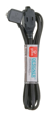 Globe 9-ft 16/2 Fabric Extension Cord, Right Angle Plug, 3 Outlets, Black