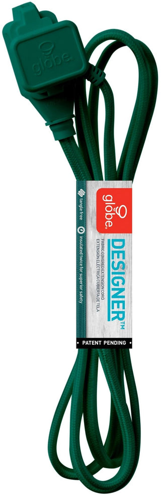 Globe 9-ft 16/2 Fabric Extension Cord, Right Angle Plug, 3 Outlets, Green