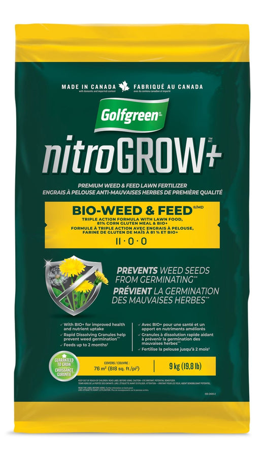 Golfgreen Nitrogrow+ Bio-Weed & Feed Lawn Fertilizer, 11-00-00, 9-kg