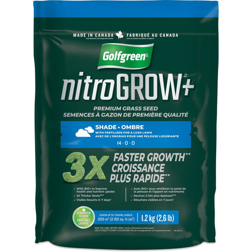 Golfgreen Nitrogrow+ Premium Nitrogen Enriched Shade Grass Seed with Fertilizer, 14-0-0, 1.2kg