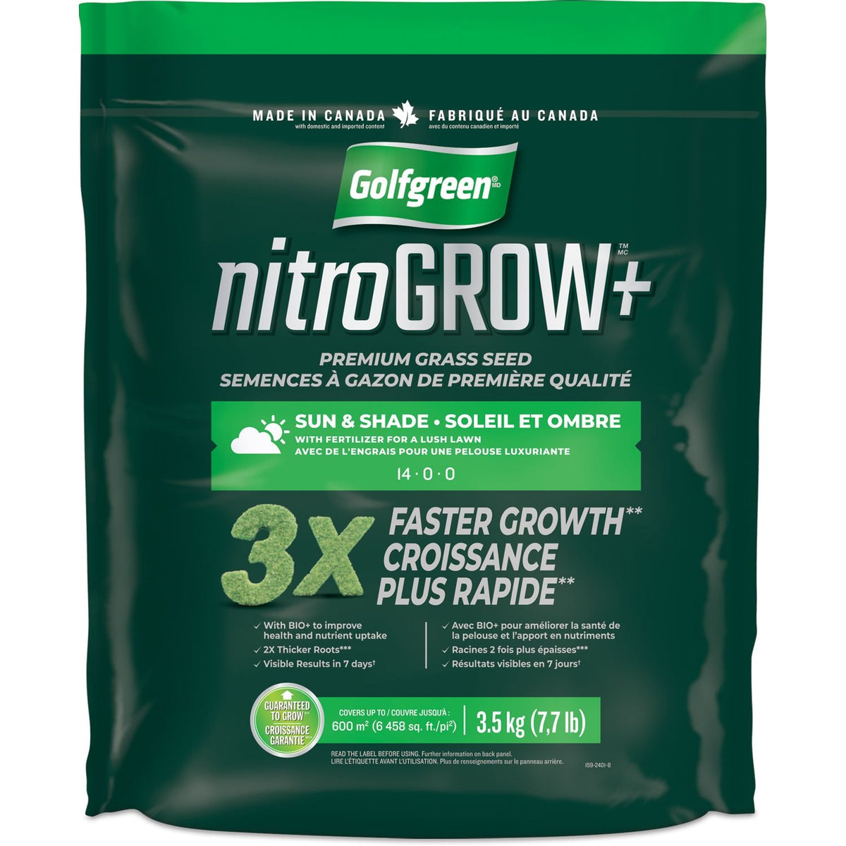 Golfgreen Nitrogrow+ Premium Nitrogen Enriched Sun and Shade Grass Seed with Fertilizer, 14-0-0, 3.5kg