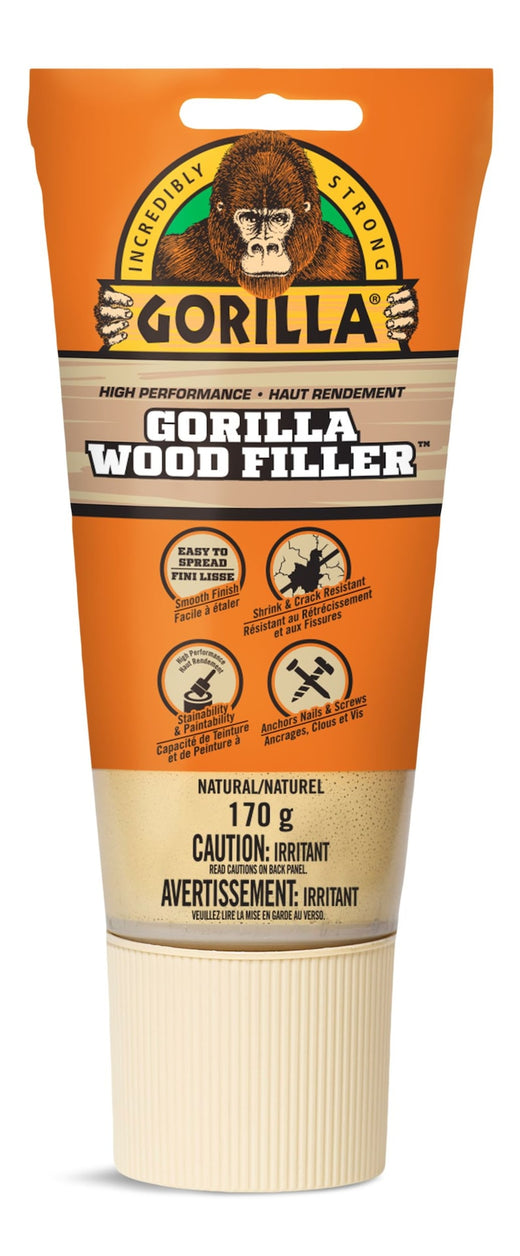 Gorilla Glue Interior/Exterior Wood Filler, For Cracks, Gouges & Holes, 6-oz Tube