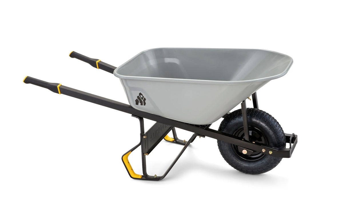 Gorilla Heavy-Duty Easy Pivot/Dump Steel Tub Wheelbarrow, Steel Tray, 6-cu-ft