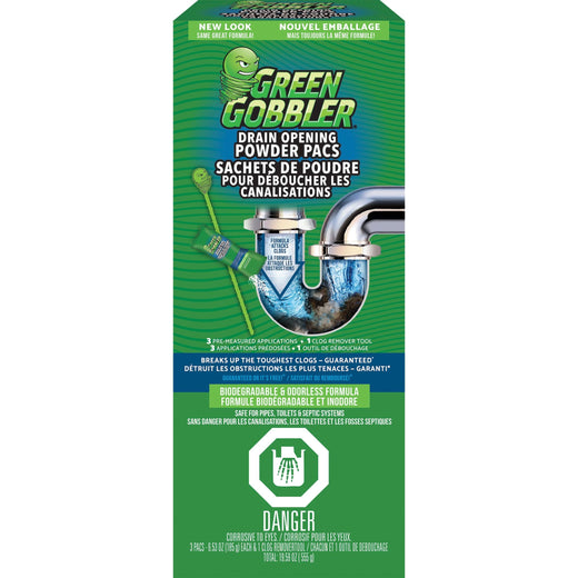 Green Gobbler Drain Clog Dissolver Pacs, Biodegradeable, 555-g, 3-pk