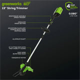 Greenworks 60V 13-in String Trimmer & 540CFM/140MPH Blower Combo Kit with 4.0Ah Battery & Charger image 6