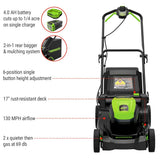Greenworks 60V 17-in Push Lawn Mower with 4.0 Ah Battery & 3A Charger image 6
