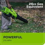 Greenworks 60V 630CFM 170MPH Leaf Blower 2.5Ah Battery 3A Charger image 2