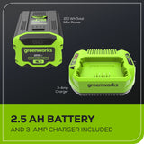 Greenworks 60V 630CFM 170MPH Leaf Blower 2.5Ah Battery 3A Charger image 8