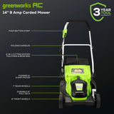Greenworks 9A 2-in-1 Corded Lawn Mower, 14-in image 3