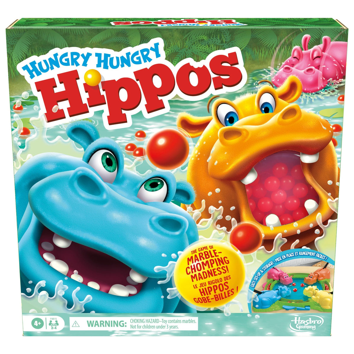 Hasbro Hungry Hungry Hippos Classic Family Board Game, Bilingual, Ages 4+