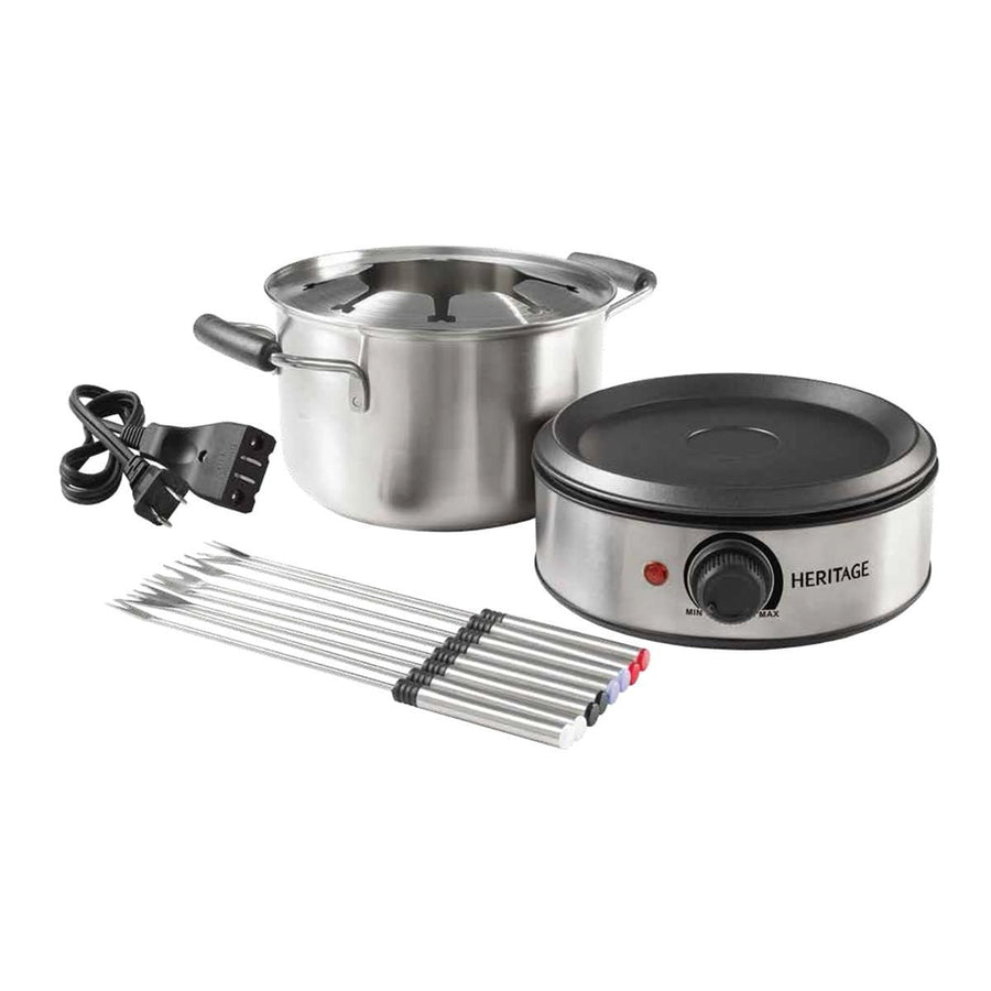 Heritage Stainless Steel Electronic Fondue Set with 8 Fondue Forks, Dishwasher Safe, 3L, 12-pc